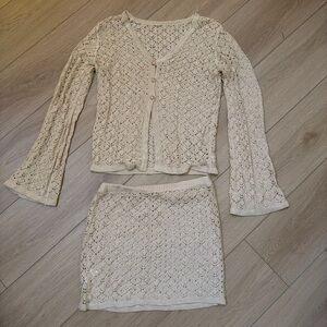 Cream Knit Cardigan and Skirt Set